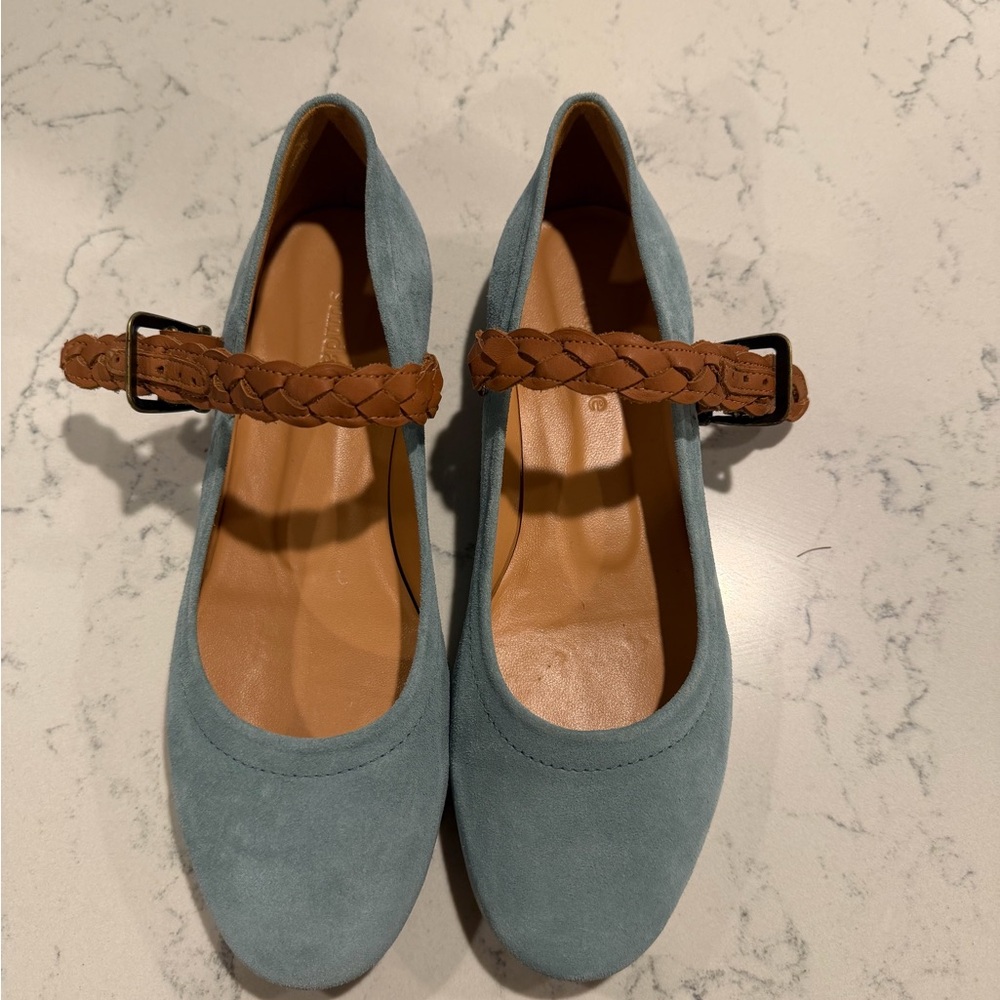 Sundance Blue Flats with Braided Tan Strap